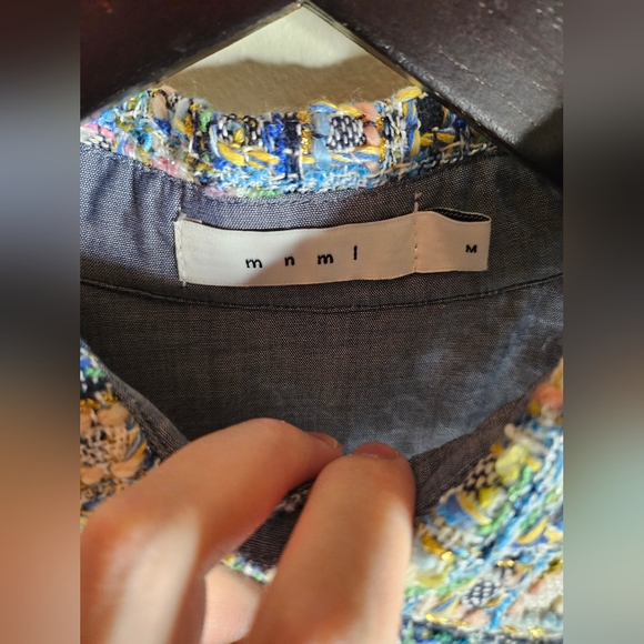 MNML Raw Edge Flannel Button Shirt - Blue/White Size Mens Medium - Picture 5 of 6